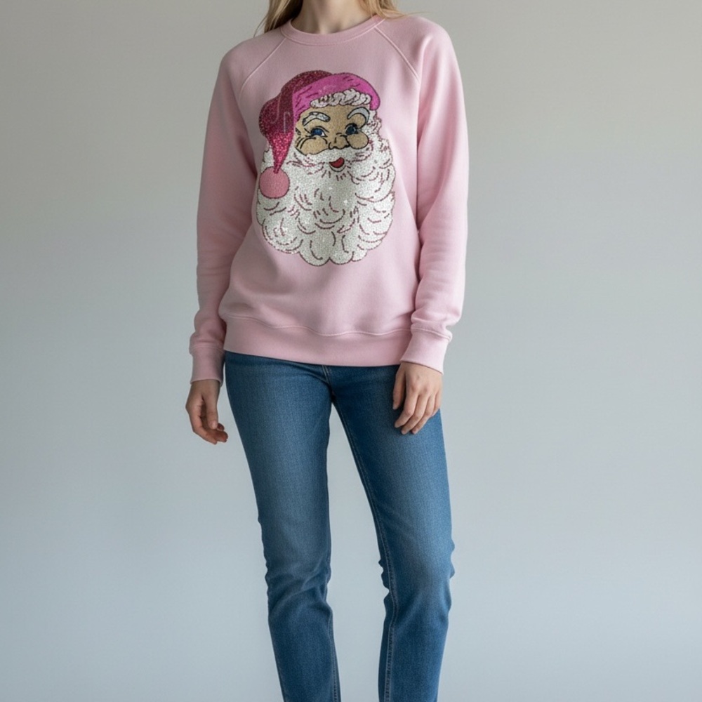 Bella Canvas Light Pink Santa Sweatshirt